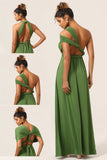 Sjarmerende A Line Olive Green Spandex Konvertible Wear Long brudepike kjole