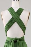 Olive Green Spandex Convertible Wear Long brudepike kjole