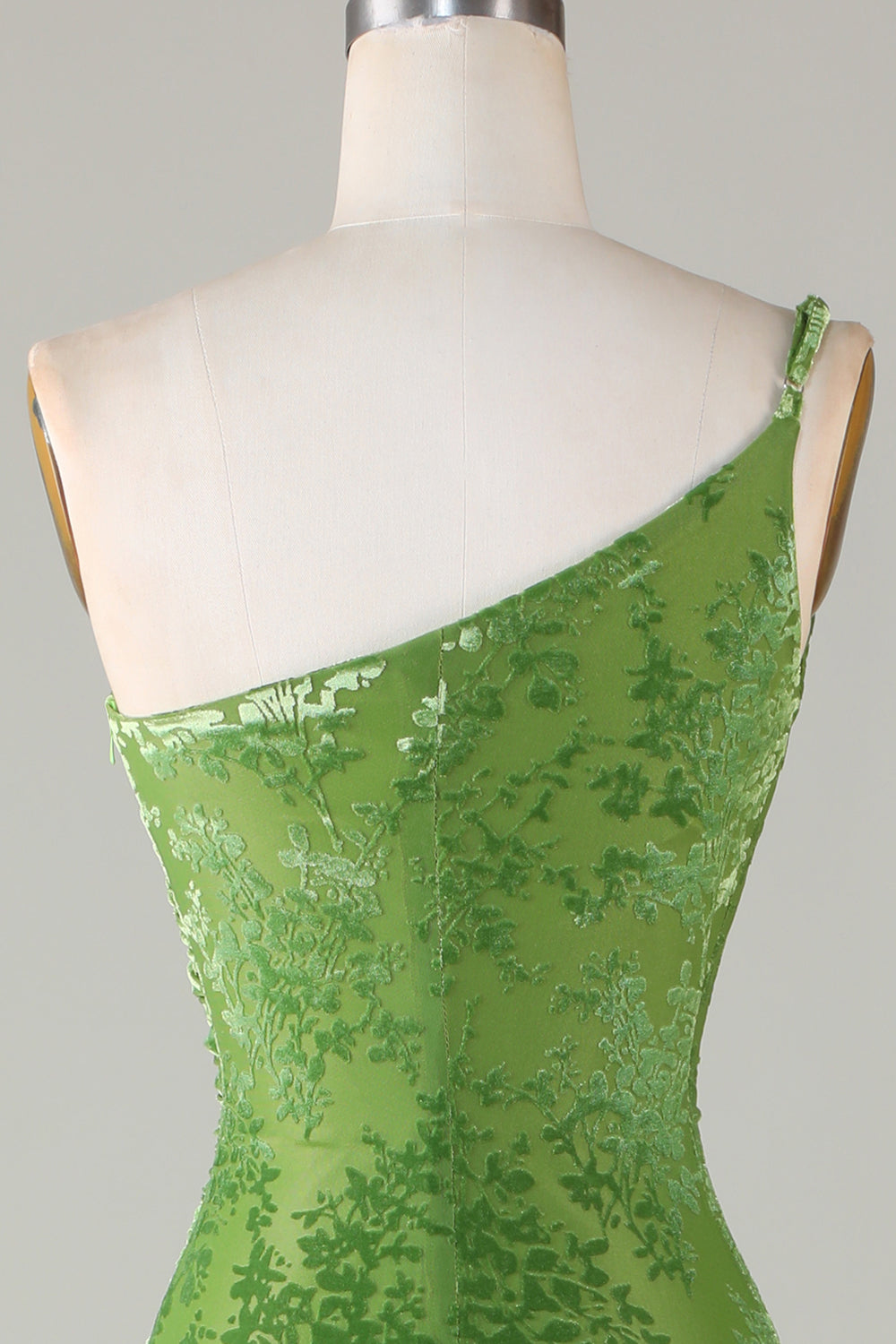 Velvet havfrue en skulder oliven brudepike kjole