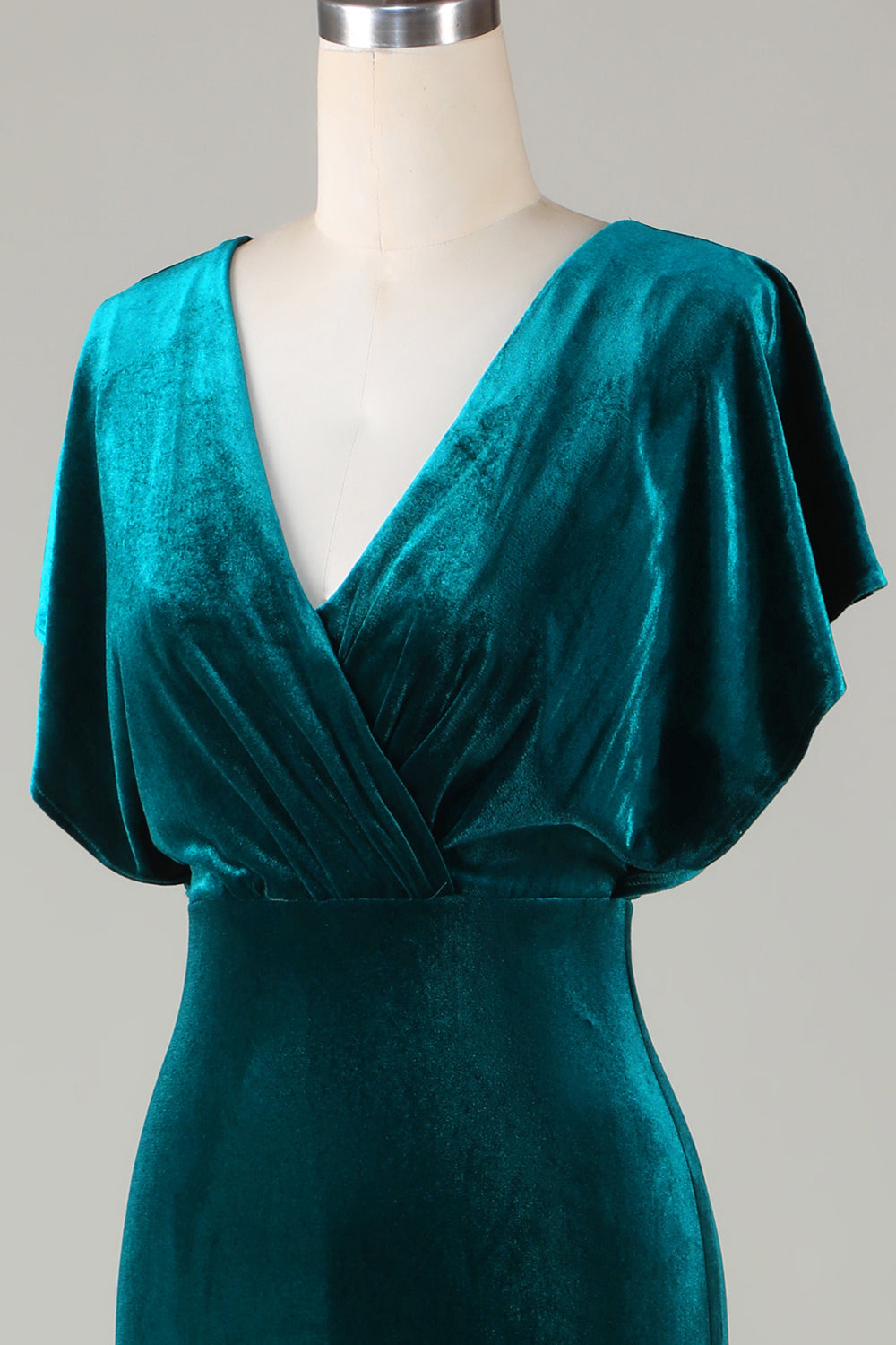 Velvet V-Neck Peacock brudepike kjole med volanger