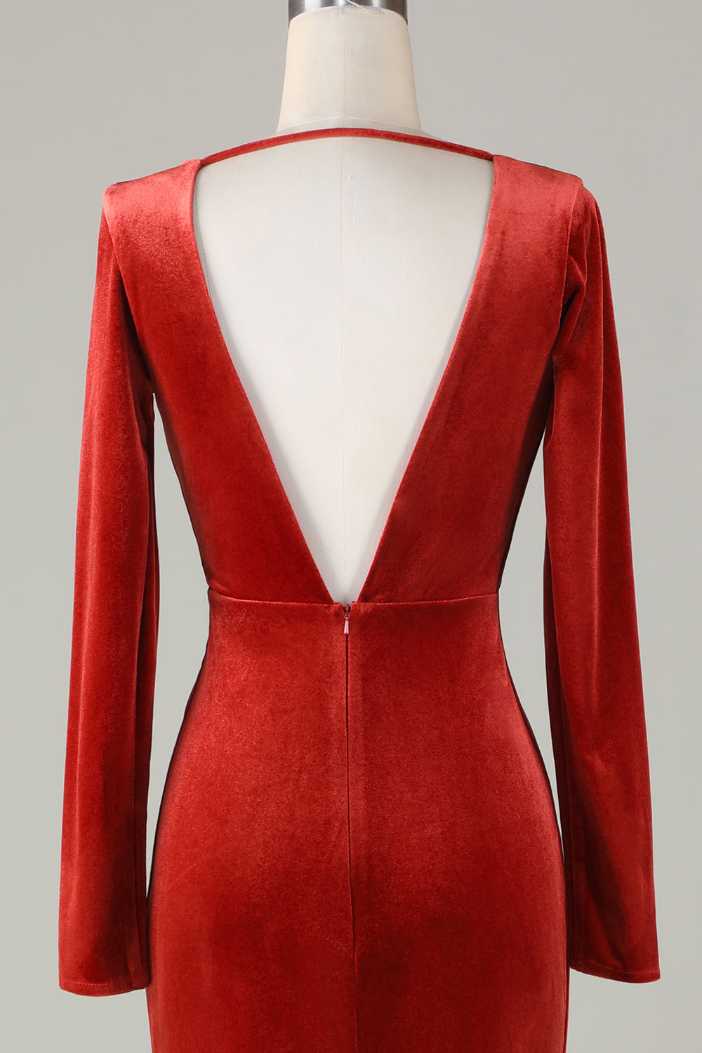 Velvet havfrue terrakotta brudepike kjole med lange ermer