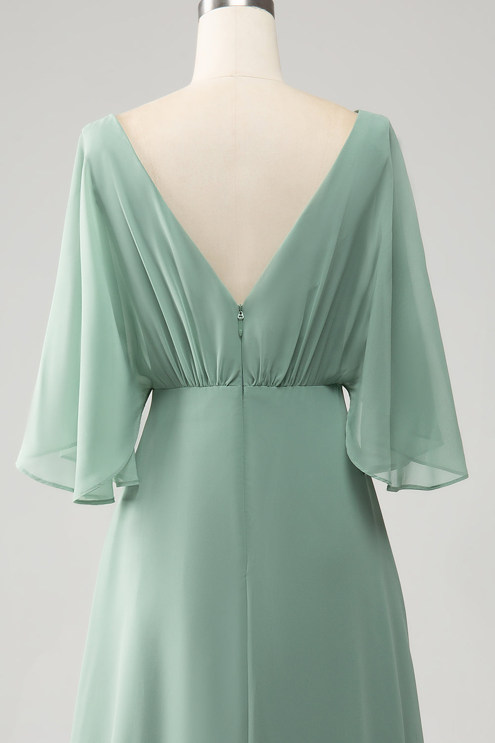 Matcha Batwing ermer Long Chiffon brudepike kjole med Slit