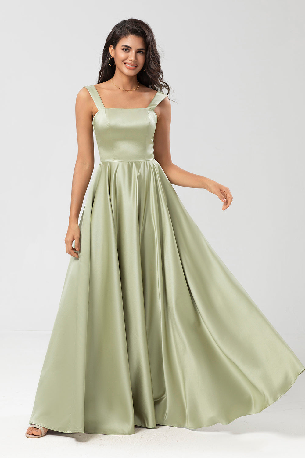 Satin A Line Green brudepike kjole med lommer