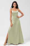Satin Green brudepike kjole med snøre-up tilbake