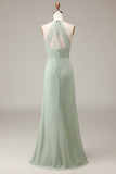 Matcha Halter Neck Sheath plissert brudepike kjole med Slit