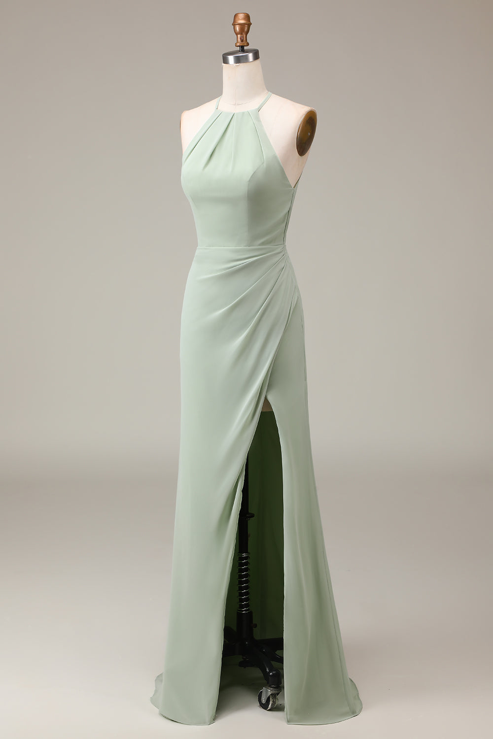 Matcha Halter Neck Sheath plissert brudepike kjole med Slit
