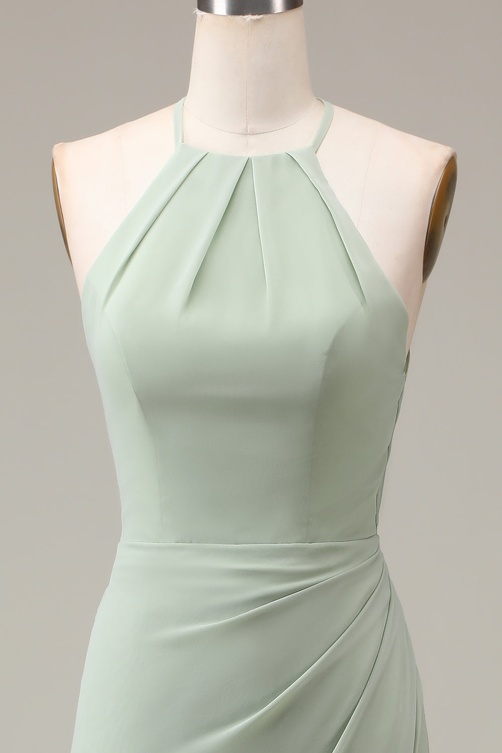 Matcha Halter Neck Sheath plissert brudepike kjole med Slit