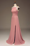 Dusty Rose A-line Chiffon og broderi Maxi brudepike kjole