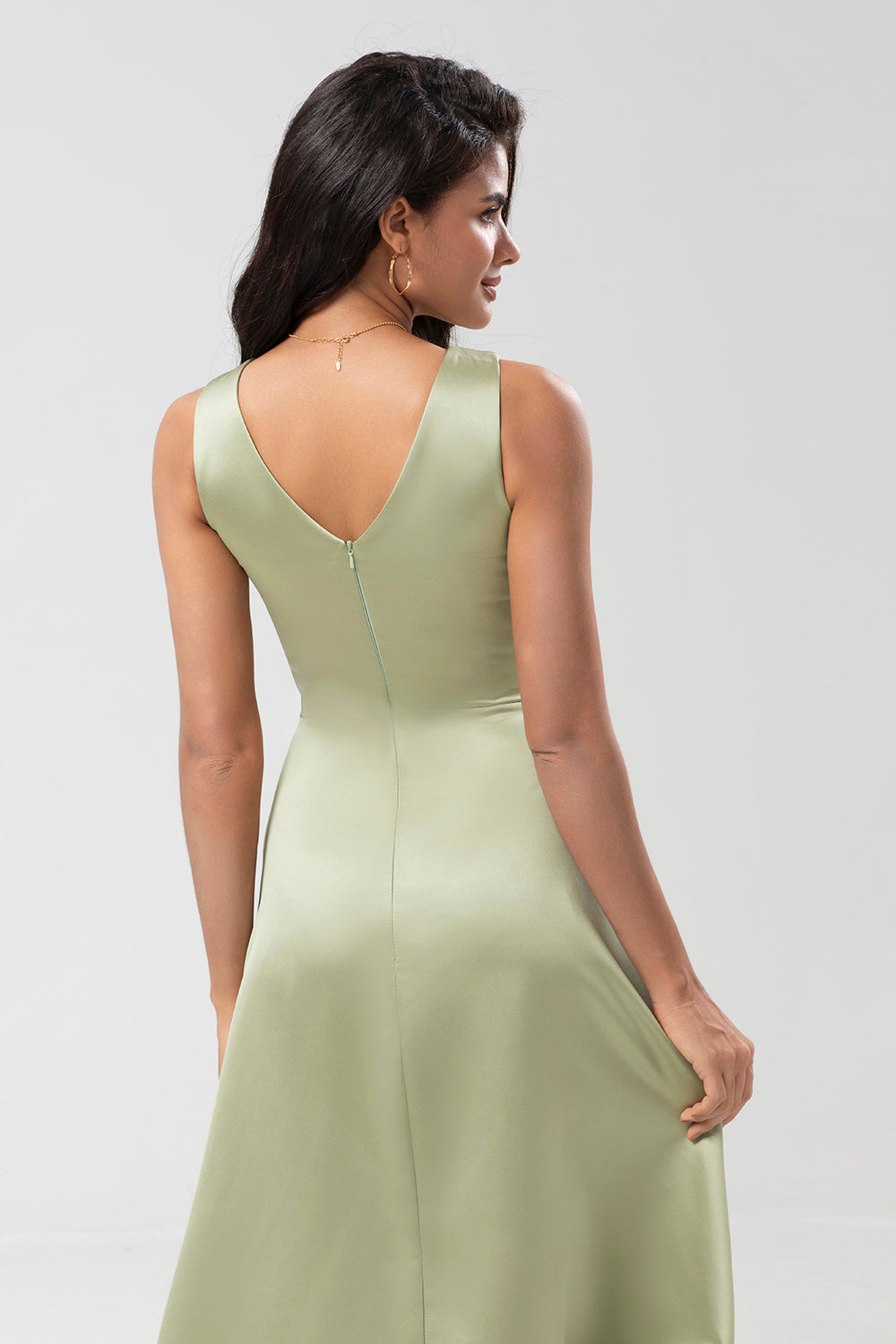 Satin Green brudepike kjole med plissert