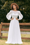 Ivory Bateau Chiffon Long Boho brudekjole med blonder