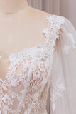 Ivory Lace Sweetheart Neck Long Sleeves Havfrue brudekjole med Sweep Train