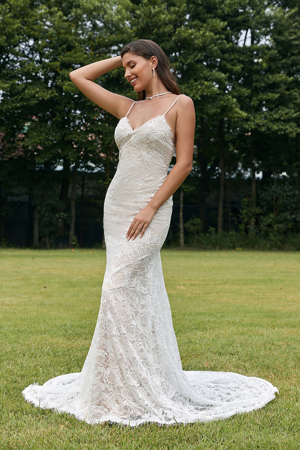 Ivory Mermaid Lace Backless brudekjole
