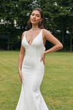 Enkel Ivory Mermaid ryggløs Boho brudekjole