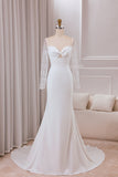 Ivory Trumpet Sweetheart Neck Satin Bridal Dress med blonder lange ermer