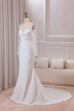 Ivory Trumpet Sweetheart Neck Satin Bridal Dress med blonder lange ermer