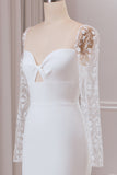 Ivory Trumpet Sweetheart Neck Satin Bridal Dress med blonder lange ermer