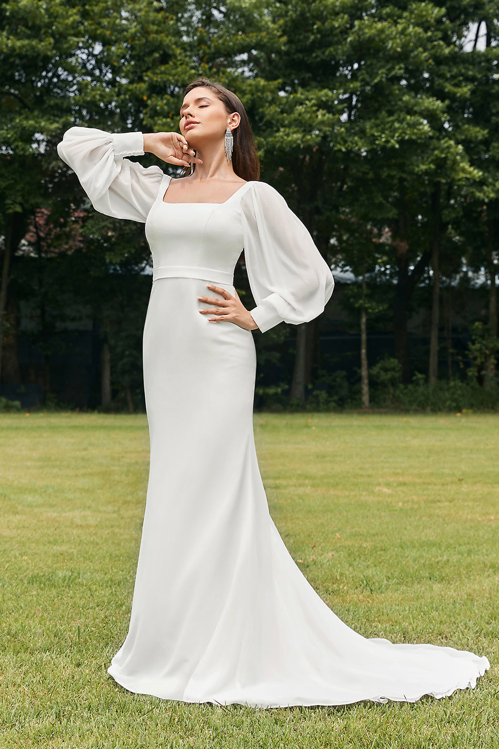 Enkel Ivory Mermaid ryggløs Boho brudekjole