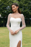 Ivory Illusion lange ermer Backless havfrue brudekjole med Slit