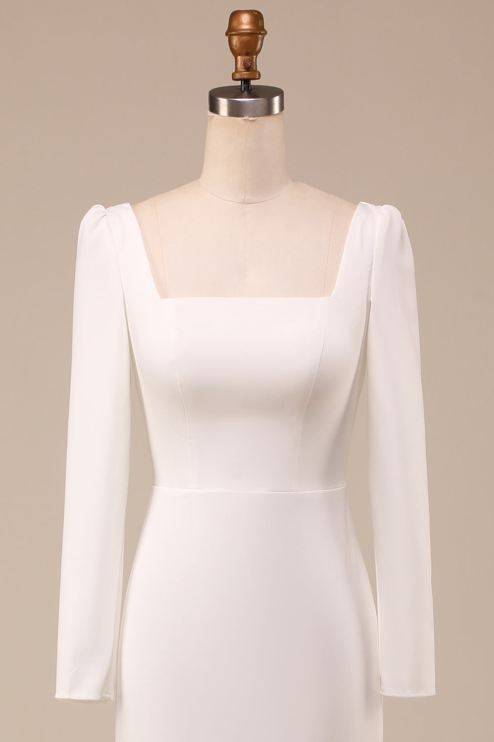 Elfenben havfrue firkantet hals brude kjole med lange ermer