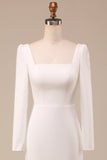 Elfenben havfrue firkantet hals brude kjole med lange ermer