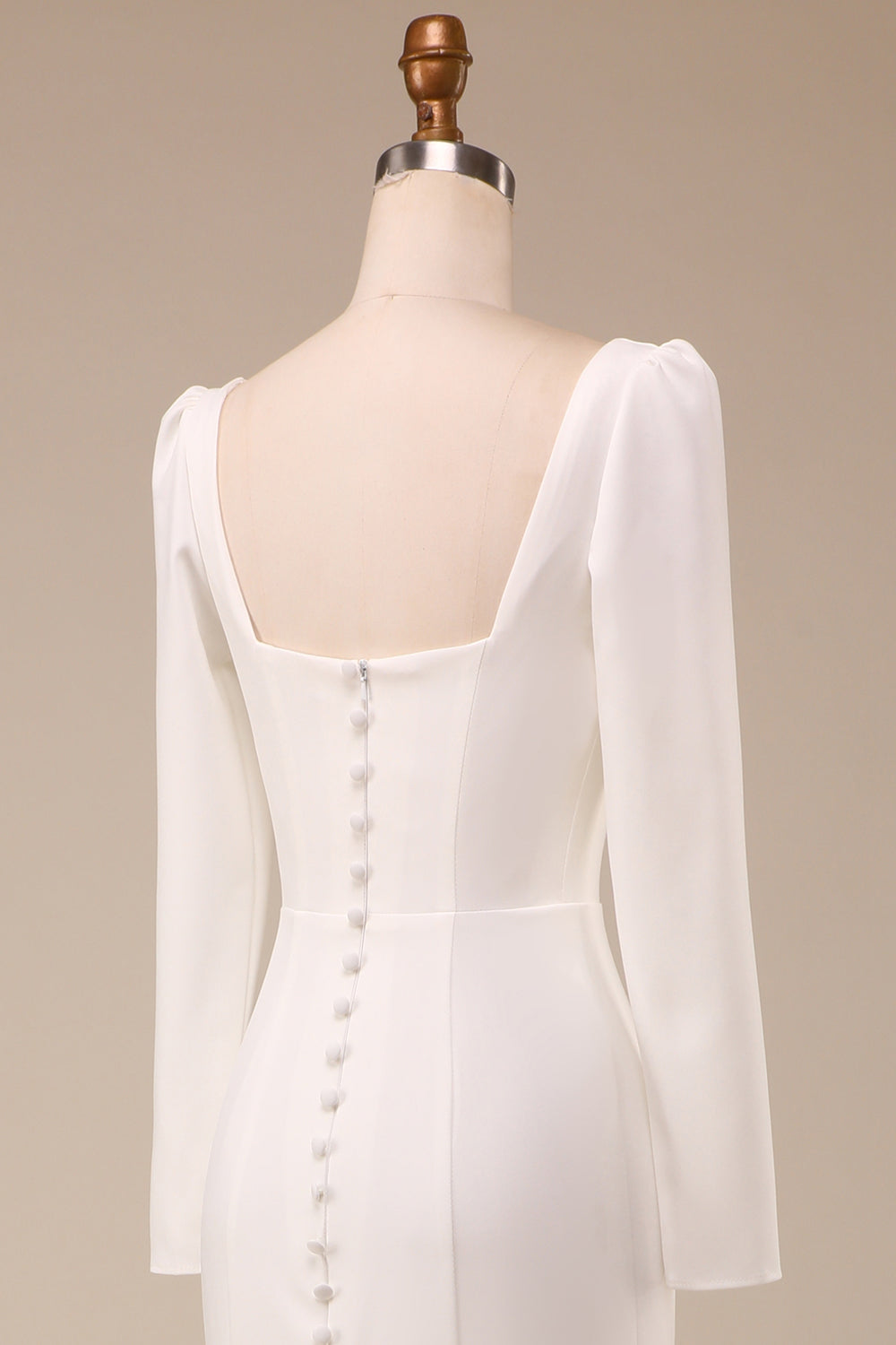 Elfenben havfrue firkantet hals brude kjole med lange ermer