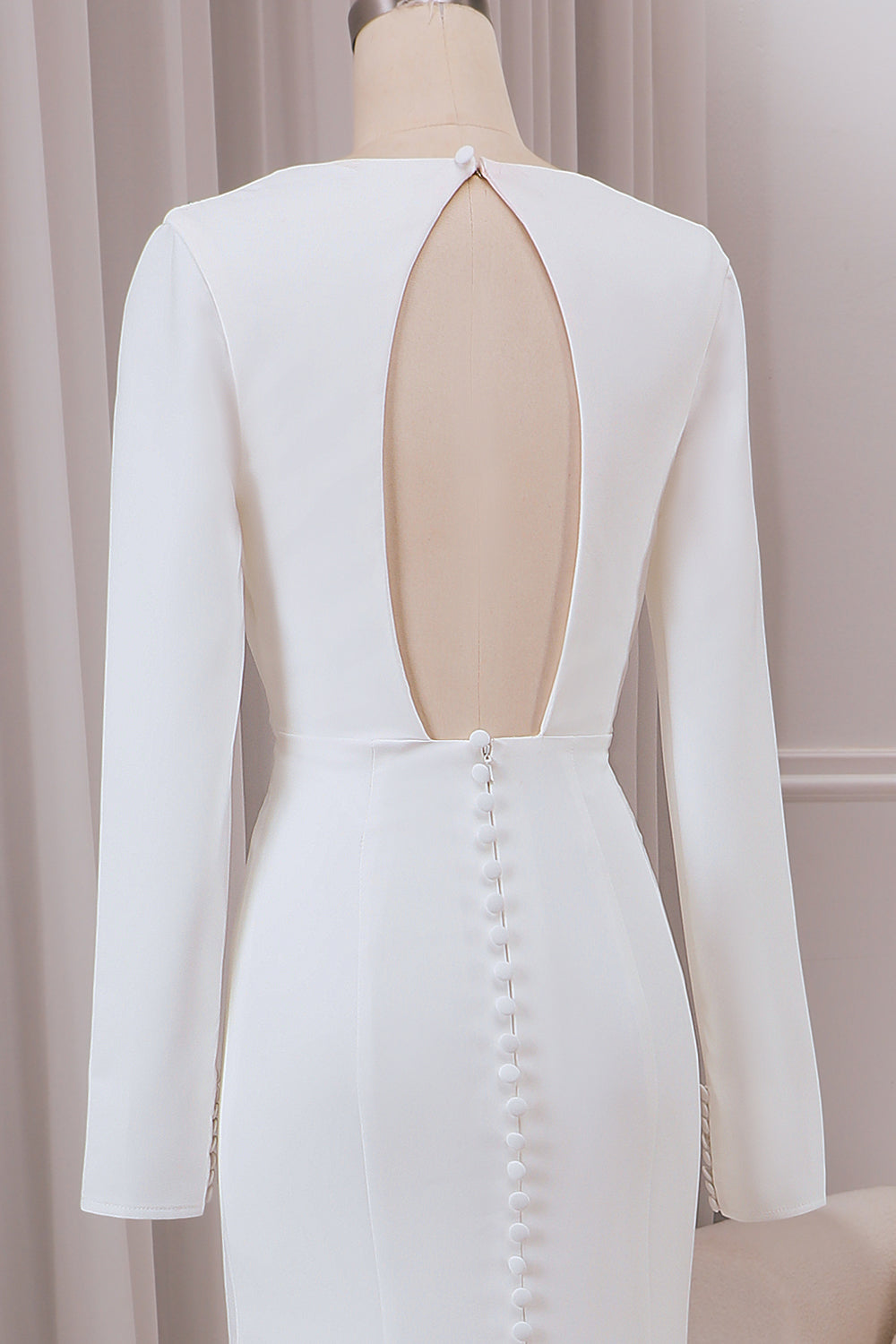 Ivory Deep V-hals lange ermer Crepe havfrue brudekjole med Front Slit