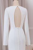 Ivory Deep V-hals lange ermer Crepe havfrue brudekjole med Front Slit