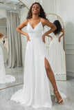 Ivory A-Line Chiffon Sweep Train brudekjole med blonder
