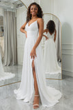 Ivory A-Line Chiffon Sweep Train brudekjole med blonder