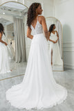 Ivory A-Line Chiffon Sweep Train brudekjole med blonder