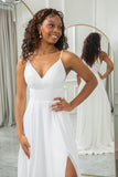 Ivory A-Line Chiffon Sweep Train brudekjole med blonder