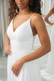 Ivory A-Line Chiffon Sweep Train brudekjole med blonder