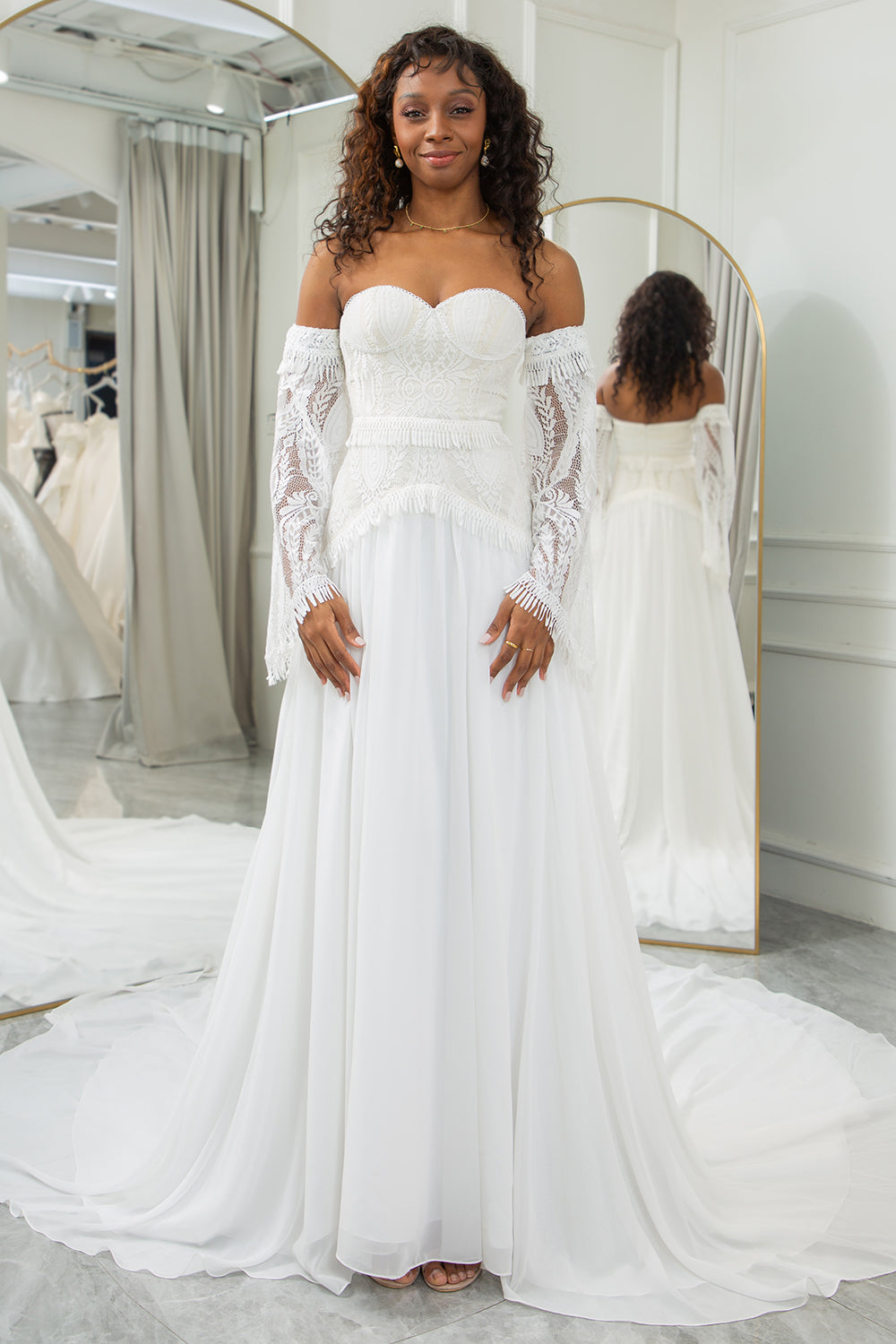 Ivory Sweetheart avtakbare bluss ermer Boho brudekjole