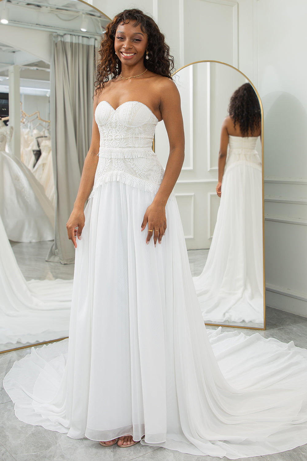 Ivory Sweetheart avtakbare bluss ermer Boho brudekjole