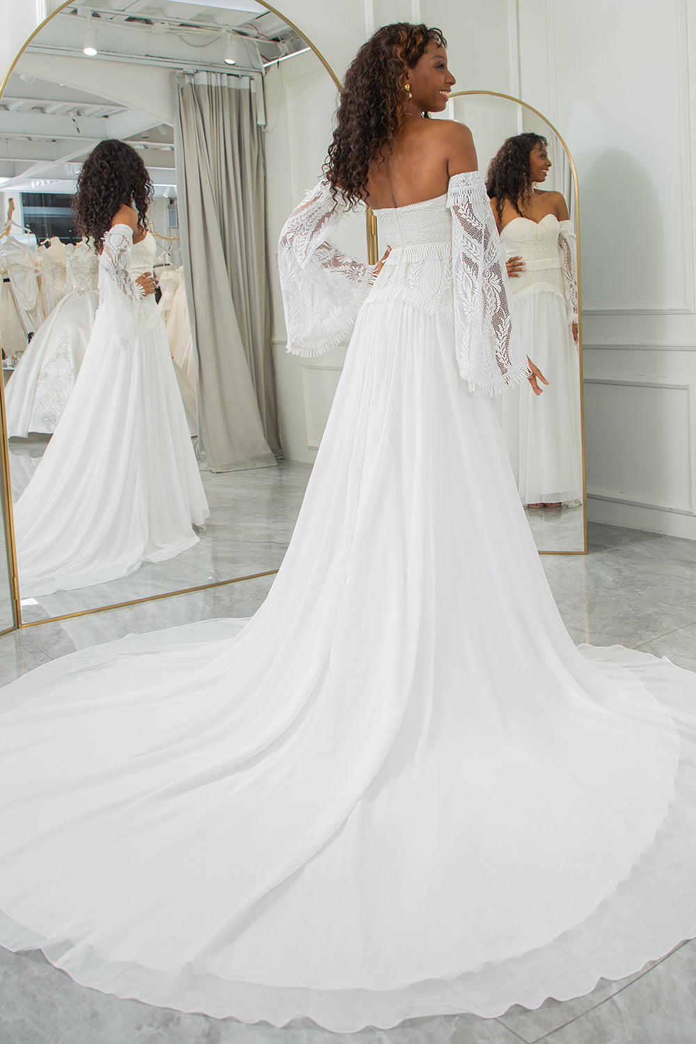 Ivory Sweetheart avtakbare bluss ermer Boho brudekjole