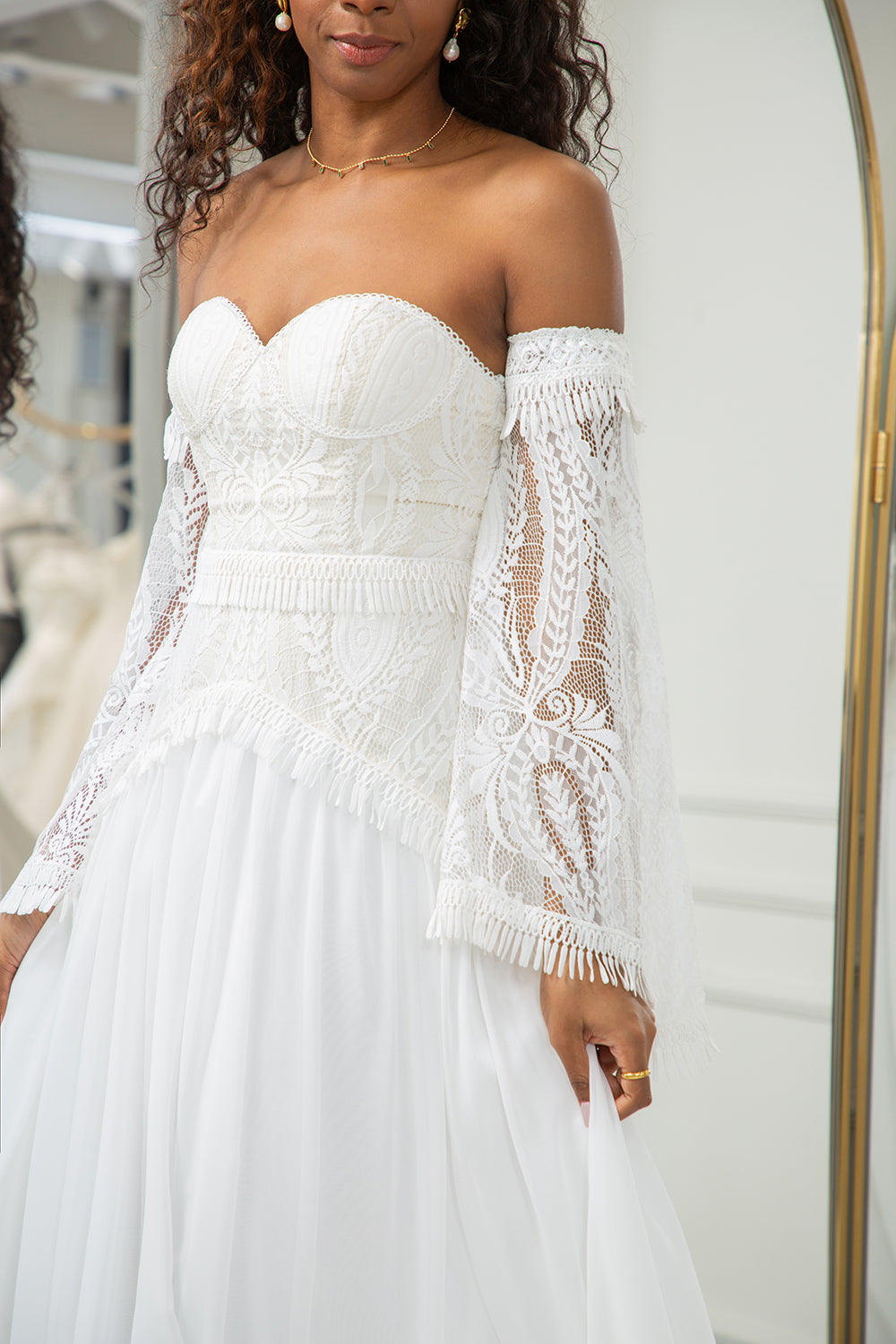 Ivory Sweetheart avtakbare bluss ermer Boho brudekjole