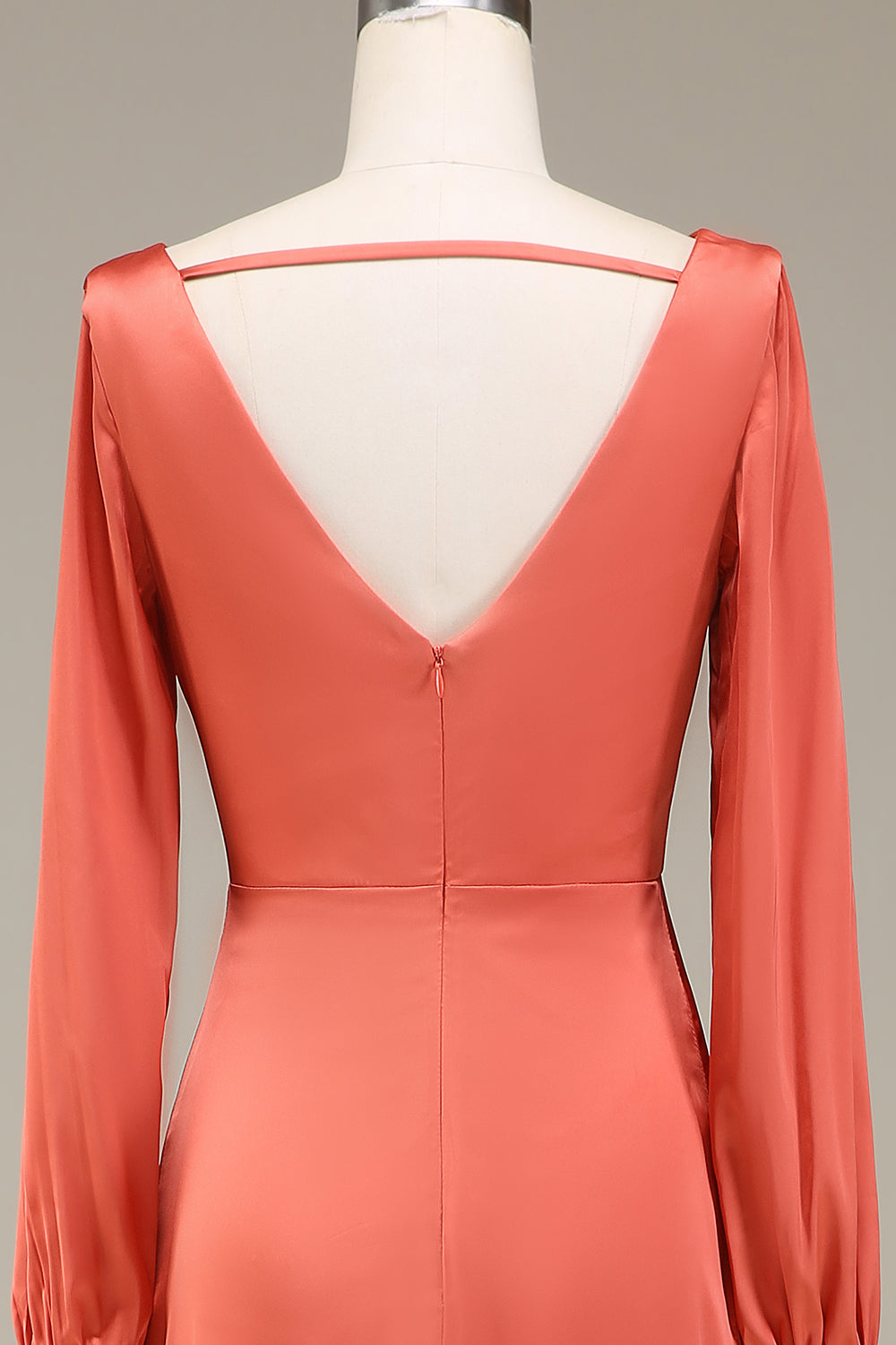 A-Line V-hals terrakotta sateng brudepike kjole med spalt