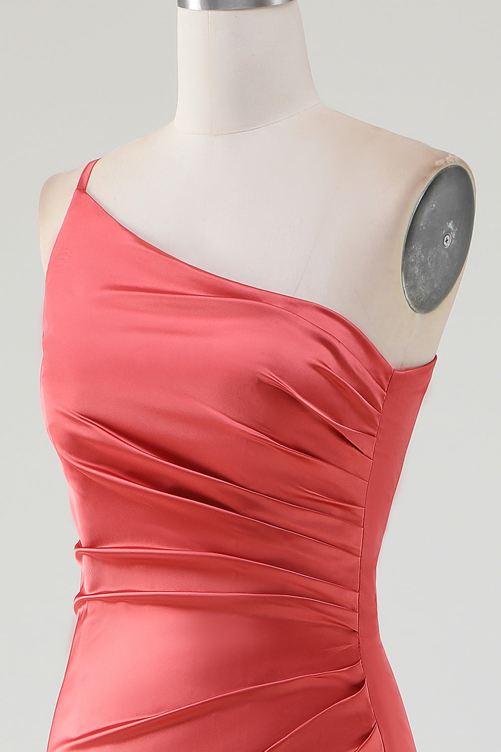 Terracotta skjede En skulder gulvlengde plissert sateng brudepike kjole