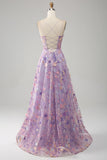 Mauve A-Line Spaghetti stropper Long Prom Kjole med Appliques