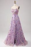 Mauve A-Line Spaghetti stropper Long Prom Kjole med Appliques