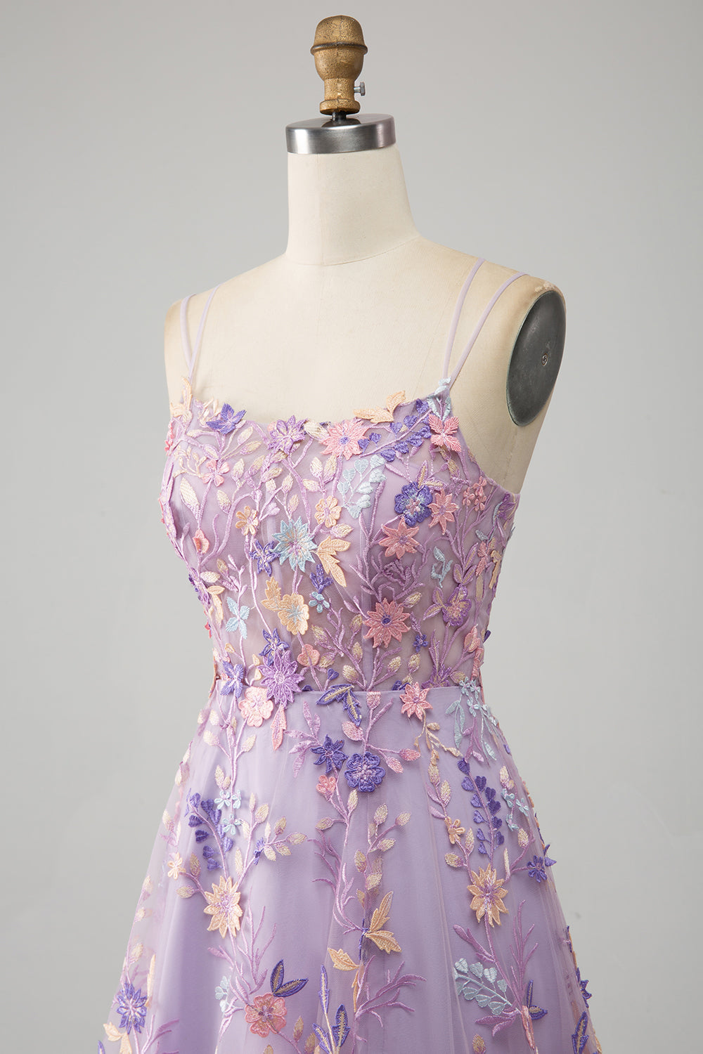 Mauve A-Line Spaghetti stropper Long Prom Kjole med Appliques