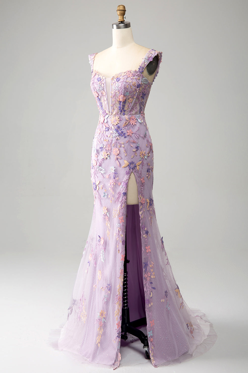 Mauve av skulderen Lang brodert havfrue Prom Dress Slit