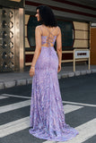 Stilig Mermaid Spaghetti stropper Lilac Long Prom Kjole med Slit