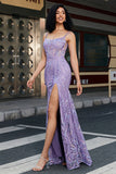 Stilig Mermaid Spaghetti stropper Lilac Long Prom Kjole med Slit