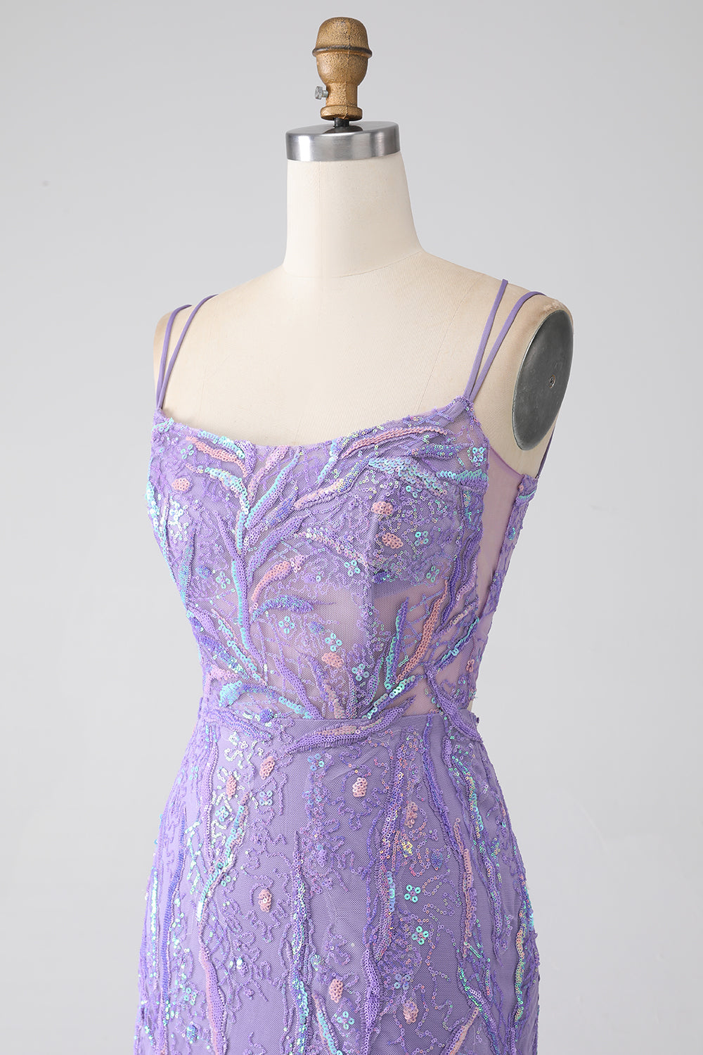 Mermaid Lace-Up Back Lilac Sequins Prom Dress med Slit