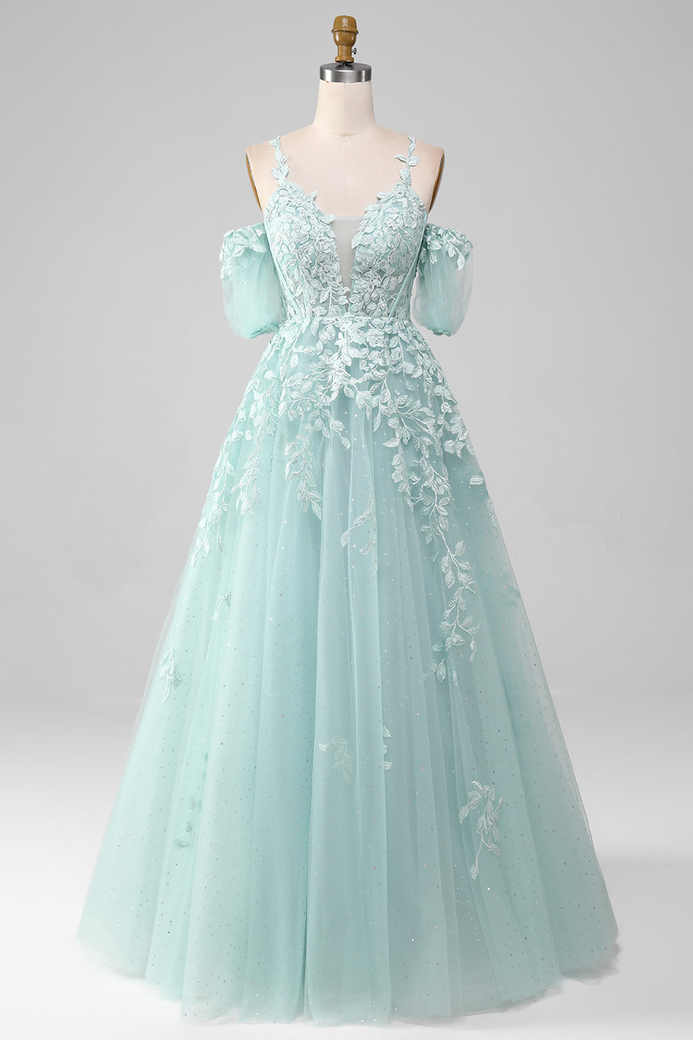 Mint ball-kjole av skulderen Beaded Prom kjoler med applikasjoner