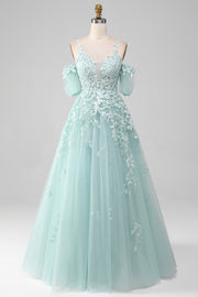 Mint ball-kjole av skulderen Beaded Prom kjoler med applikasjoner