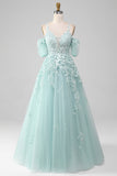 Mint ball-kjole av skulderen Beaded Prom kjoler med applikasjoner