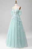 Mint ball-kjole av skulderen Beaded Prom kjoler med applikasjoner