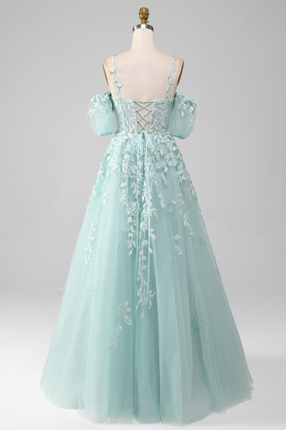 Mint ball-kjole av skulderen Beaded Prom kjoler med applikasjoner